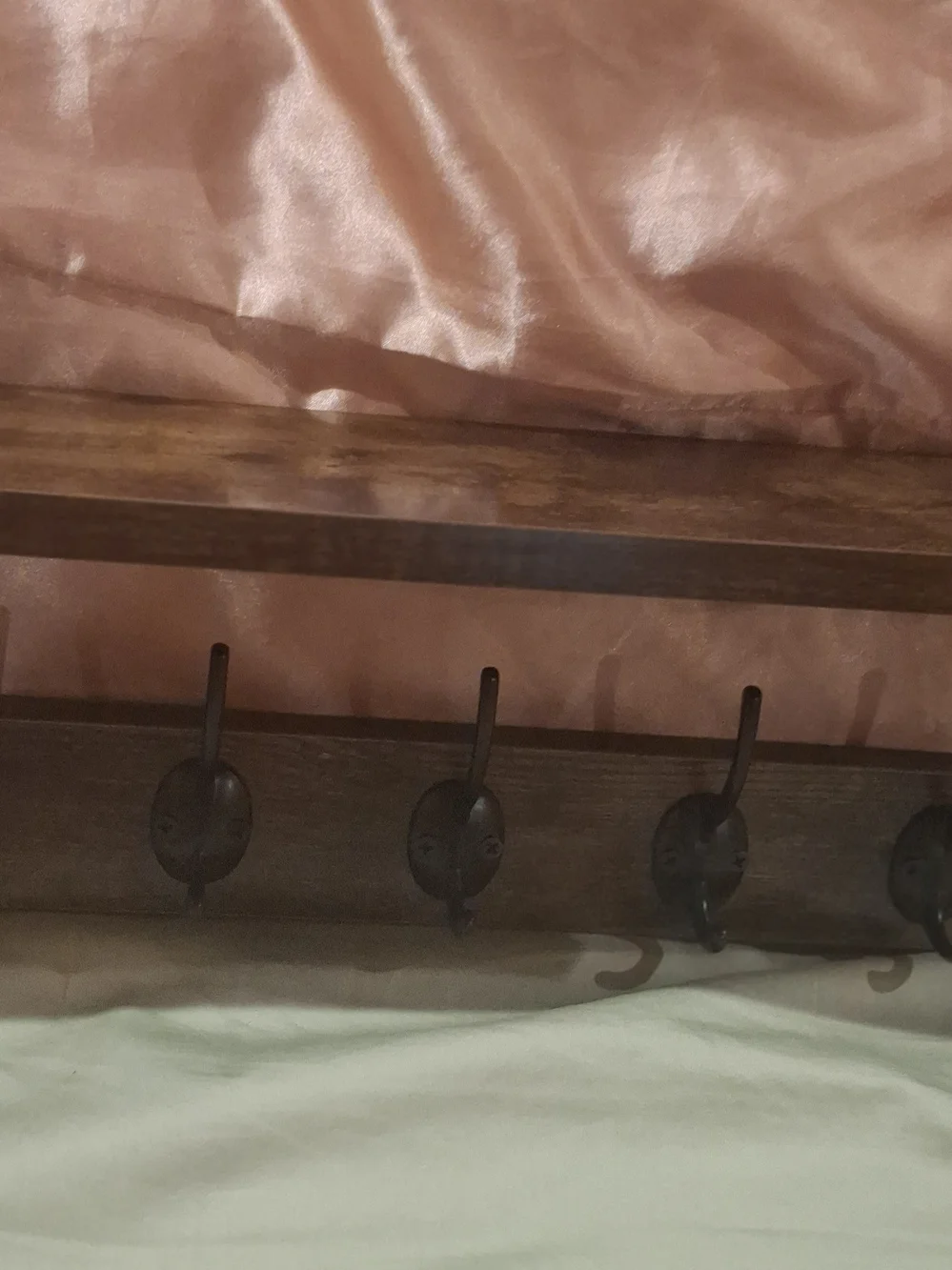 Wood Wall Shelf with 5 Hooks - Brown